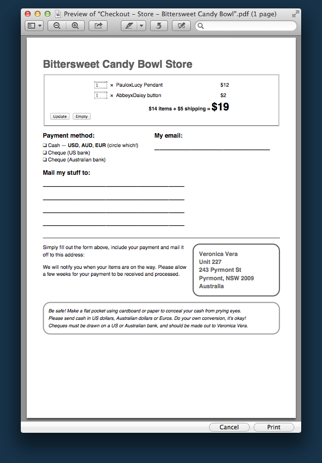 The BCB Store order form