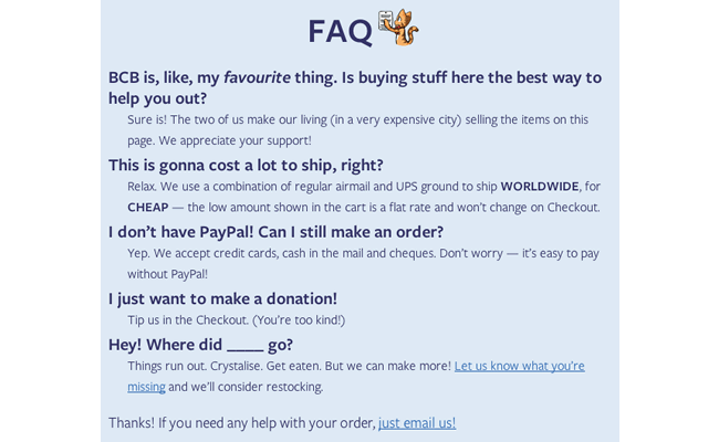 FAQ at the bottom of the store