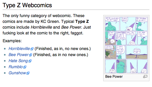 The section of the ED webcomics page which praises KC.